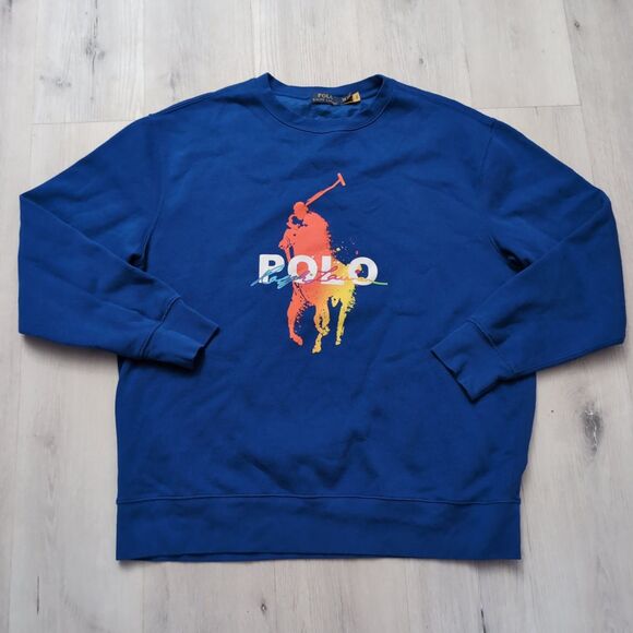 Polo Ralph Lauren Sweatshirt Mens 1XB Paint Splatter Big Pony Crewneck - Picture 1 of 4